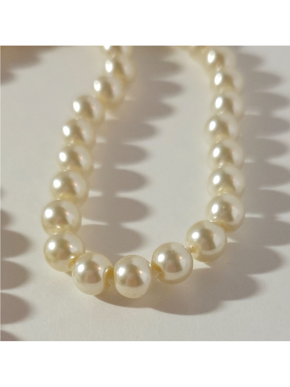 Hand Knotted 18” Faux Pearl Necklace with 'K' Charm Silver Toggle Closure - Picture 6 of 8